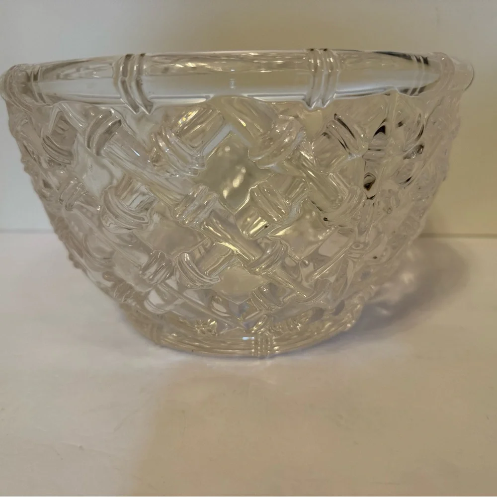 TIFFANY & CO. BOWL CRYSTAL 9” BAMBOO LATTICE SIGNED DISCONTINUED VINTAGE